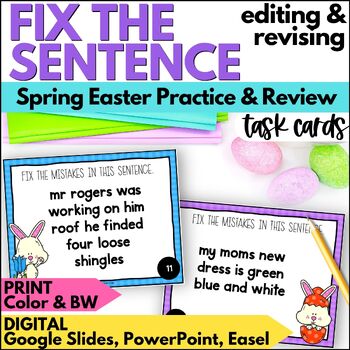 Preview of Easter ELA Correct the Sentence Task Cards, Spring Editing & Revising Activities