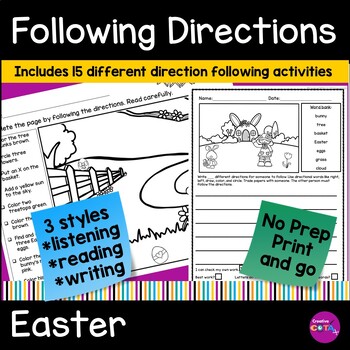 Preview of Following Directions for Listening Comprehension Skills Easter Coloring Pages 