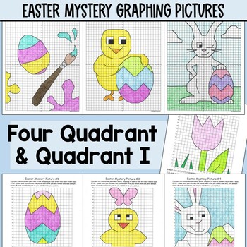 Preview of Easter Four Quadrant and Quadrant I Math Graphing Pictures BUNDLE