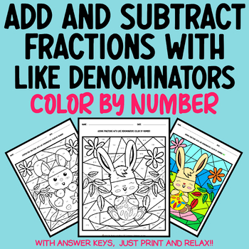 Preview of Easter Fractions: Adding and Subtracting Fractions With Like Denominators Bundle