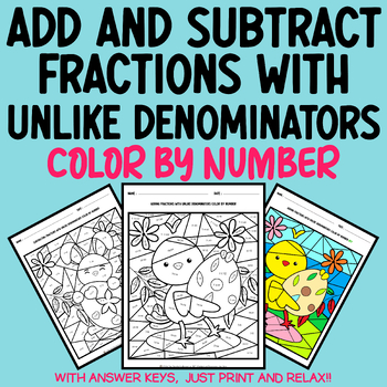 Preview of Easter Fractions: Adding and Subtracting Fractions With Unlike Denominators