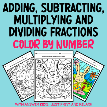 Preview of Easter Fractions: Add, Subtract, Multiply, and Divide Fractions Color by Number
