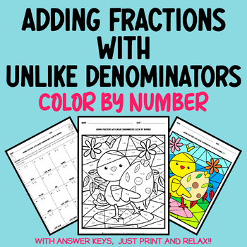 Preview of Easter Fractions: Adding Fractions With Unlike Denominators Easter Math Coloring