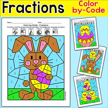 Preview of Chicks & Easter Bunny Color by Fractions Activity - halves, thirds, fourths