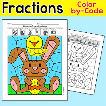 Preview of Easter Bunny Coloring Page Fractions Practice - halves, thirds, fourth, fifths