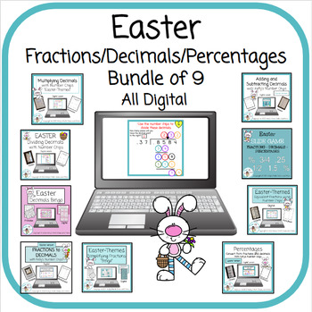 Preview of Easter - Fractions Decimals & Percentages Math Bundle - 9 Activities