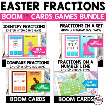 Preview of Easter Fractions Digital Math Games Boom Cards Bundle