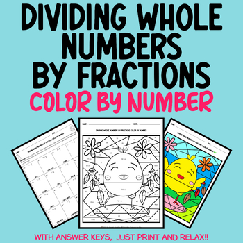 Preview of Easter Fractions: Dividing Whole Numbers by Fractions Easter Math Coloring