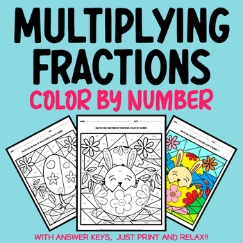 Preview of Easter Fractions: Multiplying Fractions Color by Number Bundle Math Coloring