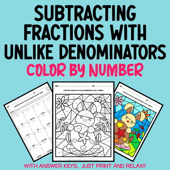 Preview of Easter Fractions: Subtracting Fractions With Unlike Denominators Math Coloring