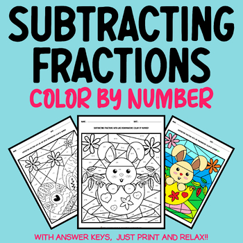 Preview of Easter Fractions: Subtracting Fractions Color by Number Bundle Math Coloring