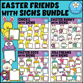 Preview of Easter Friends with Signs Clipart BUNDLE