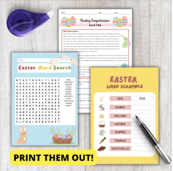 Easter Fun Activity Worksheets: Word Search, Scramble, Reading & more