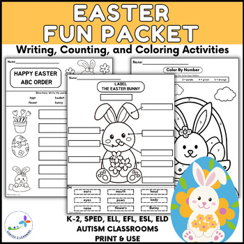 Preview of Easter Fun Packet - Writing, Counting and Coloring Activities for SPED