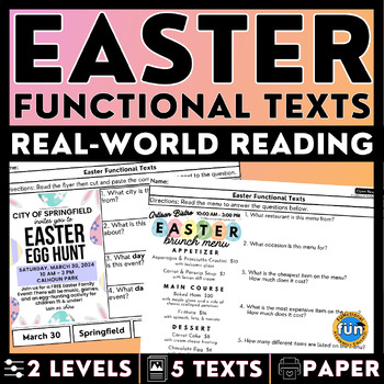 Preview of Easter Funtional Texts - Real-World Reading & Comprehension Worksheets - Spring