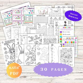 Preview of Easter Game Activity Bundle, 30 Classroom Activities Printable Coloring page