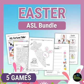 Preview of Easter Games ASL for Kids Activities Bundle Mazes Word Games Dice Fortune Teller