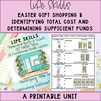 Preview of Easter Gift Shopping Identify Item Price Total Cost & Sufficient Funds Printable