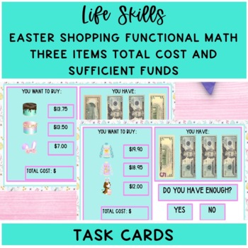 Preview of Easter Gift Shopping Identifying Total Cost and Sufficient Funds Task Cards