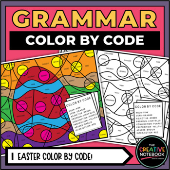 Preview of Easter Grammar Practice for Parts of Speech, Color By Code, Easter Egg Coloring