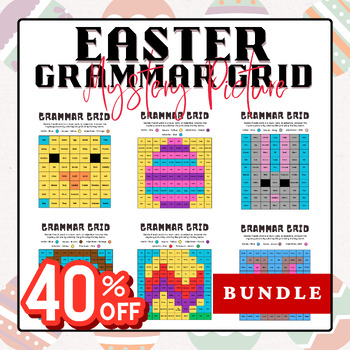 Preview of Easter Grammar Grid Mystery Pictures - Parts of Speech Color by Code Bundle