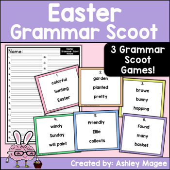 Preview of Easter Grammar Scoot Game Task Card Center Nouns Verbs and Adjectives