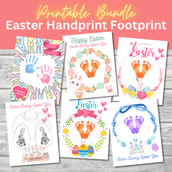 Preview of Easter Handprint Footprint Bundle, Some Bunny Loves You Printable PDF