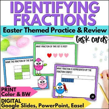 Preview of Easter Identifying Basic Fractions Task Cards: Spring Practice & Review Activity