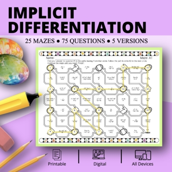 Preview of Easter: Implicit Differentiation Maze Activity