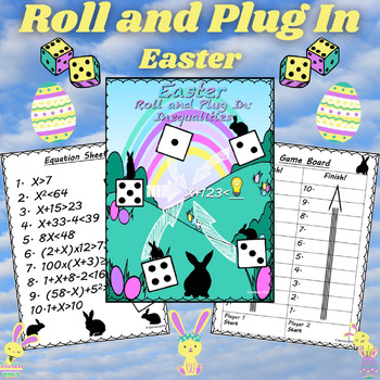 Preview of Easter Inequality Equations Worksheet | 5th and 6th Grade Math Game