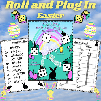 Preview of Easter Inequality Equations Worksheet | Cube Numbers | 5th & 6th Grade Math