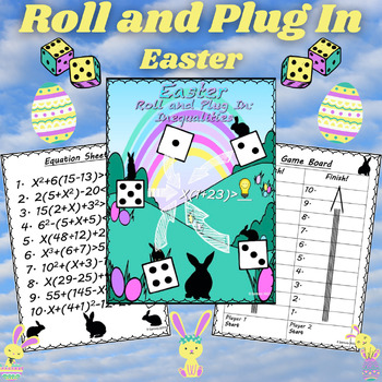 Preview of Easter Inequality Equations Worksheet (PEMDAS) | 5th and 6th Grade Math Game