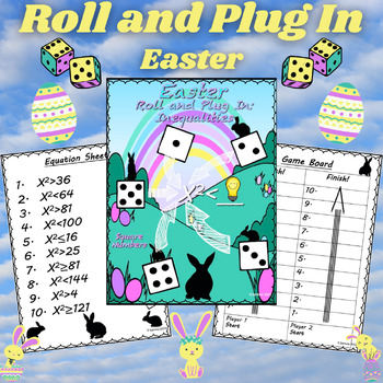 Preview of Easter Inequality Equations Worksheet | Square Numbers | 5th & 6th Grade Math
