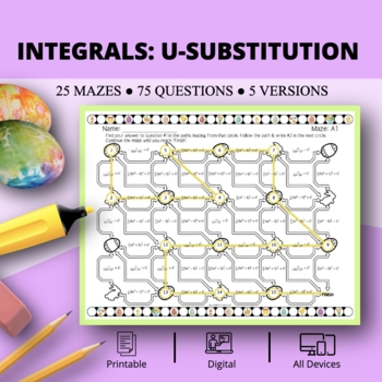 Preview of Easter: Integrals U-substitution Maze Activity