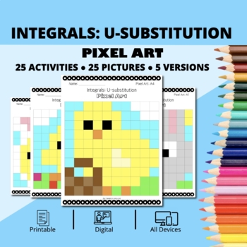 Preview of Easter: Integrals U-substitution Pixel Art Activity