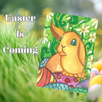 Preview of Easter Is Coming Watercolor Bunny Easter Eggs Spring Clip Art, Classroom Decor