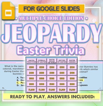 Preview of Easter Jeopardy Multiple-Choice Trivia Game - Google Slides (Digital Resource)