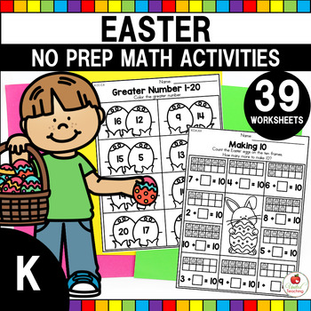 Preview of Easter Math Activities | Kindergarten No Prep Worksheets | April | Spring