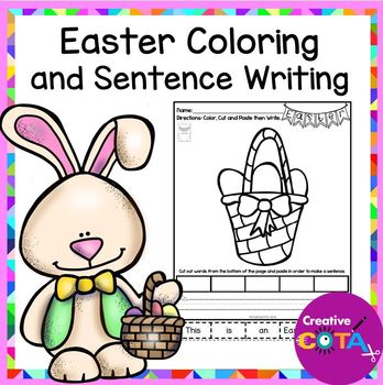 Preview of Easter Coloring Pages Kindergarten Writing Cut & Paste Write Sentence Worksheets