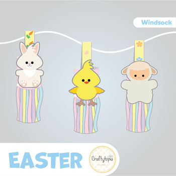 Preview of Easter Lamb Chick Bunny Windsocks Craft Activity | MINIMAL PREP | Coloring