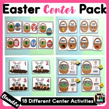Preview of Easter Literacy &Math Centers Bundle for Preschool, Pre-k & Kindergarten