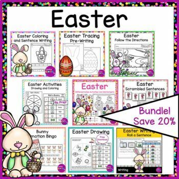 Preview of Occupational Therapy Easter Writing & Math Worksheets and Activities Bundle
