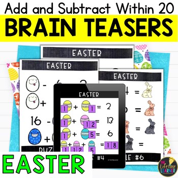 Preview of Easter Logic Puzzles First Grade Brain Teasers Addition and Subtraction to 20