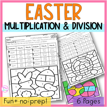 Preview of Easter Long Division and Multidigit Multiplication Color By Number Worksheets
