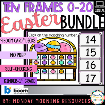 Preview of Easter Math 0-20 Tens Frames Boom Cards™ Bundle - Kindergarten Easter Math