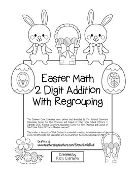 Preview of “Easter Math” 2 Digit Addition With Regrouping - Common Core - Fun! (black line)