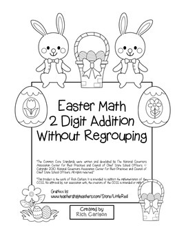 Preview of “Easter Math” 2 Digit Addition Without Regrouping - Common Core! (black line)