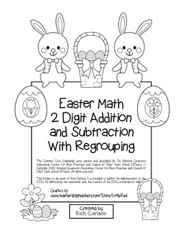 Preview of “Easter Math” 2 Digit Subtract & Add With Regrouping - Common Core! (black line)