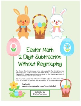 Preview of “Easter Math” 2 Digit Subtraction No Regrouping (color & black line)