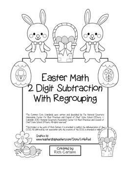 Preview of “Easter Math” 2 Digit Subtraction With Regrouping - Common Core! (black line)